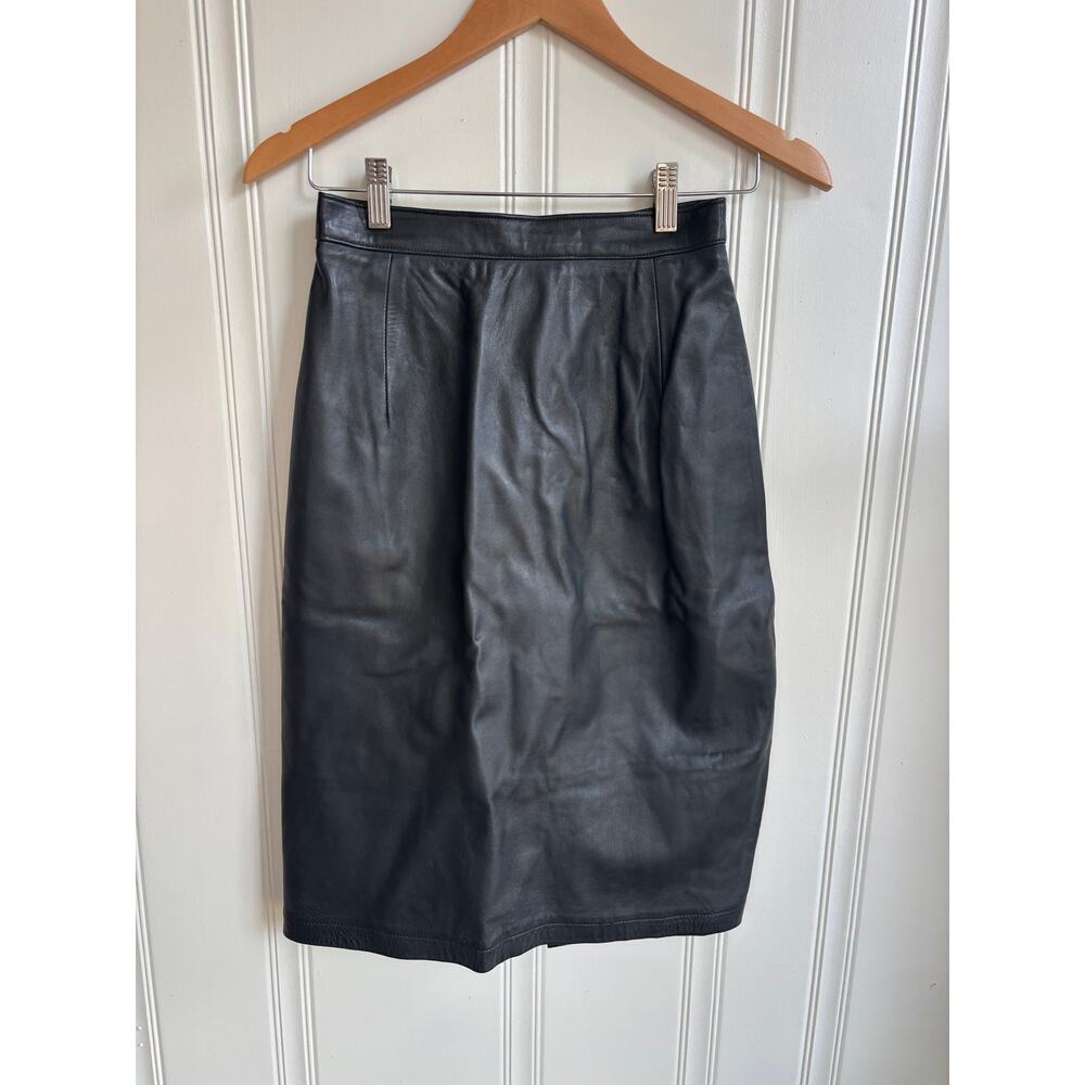 Vintage Maxima 100% Leather Knee Length‎ Skirt Black Women's 6